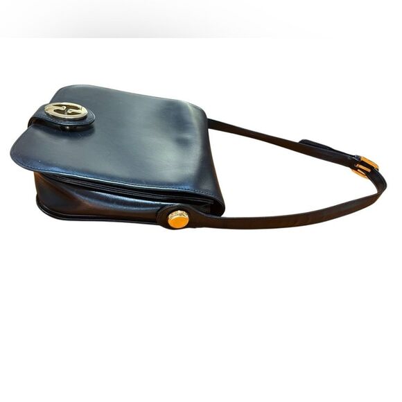 Vintage Authentic Gucci Black Leather Shoulder Bag Purse Gold Interlocking G’s - Picture 7 of 12